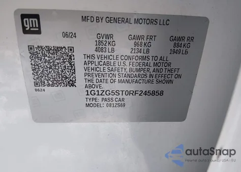 2024 Chevrolet Malibu Fwd Rs from USA, damaged, VIN 1G1ZG5ST0RF245858